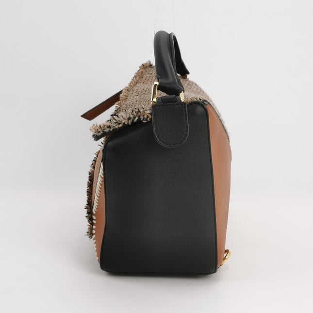 Loewe Puzzle Medium Brown Leather and Tweed Shoulder Bag