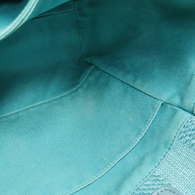 Chanel Deauville Tote Light Blue Turquoise Stripes Cloth Leather Chain Handle Small 34cm