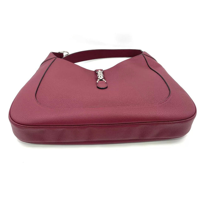 Gucci Jackie 1961 Burgundy Large Pebbled Leather Shoulder Bag with Strap