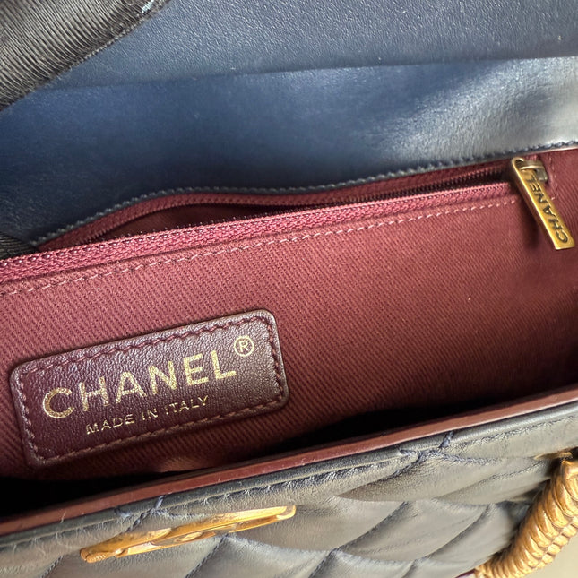 Chanel Perfect Edge Tote Quilted Navy Leather Antique Gold Hardware