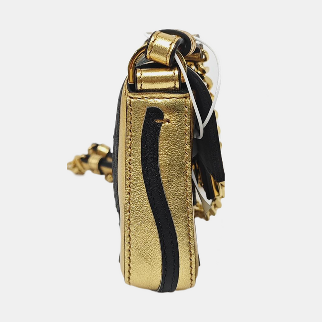 Fendi Nano Baguette Charm Gold Shiny Leather with Black Paints