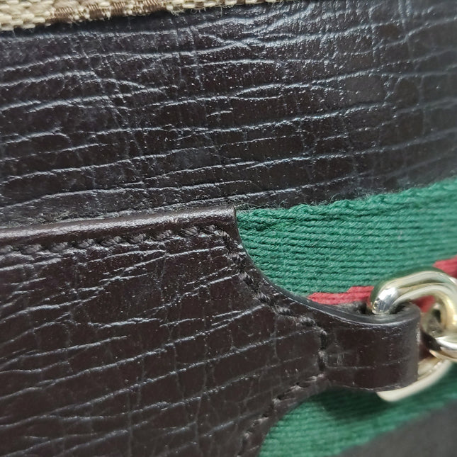 Gucci Large Vintage Brown Monogram and Leather Side Horsebit Shoulder Bag