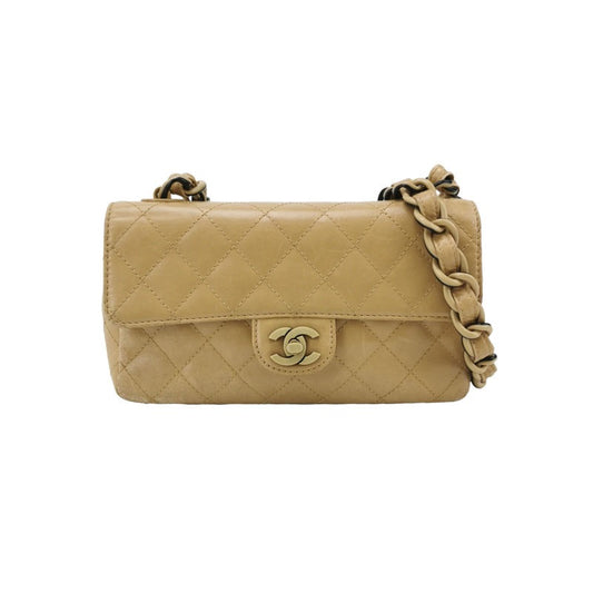 Chanel Classic Flap Vintage Mini Beige Calfskin Bi-color Acrylic Strap Crossbody Bag, 2000-2002-Luxbags