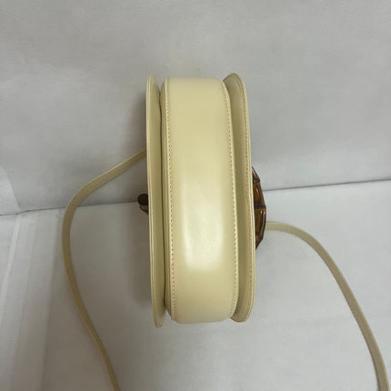 Gucci Bamboo 1947 Vintage Small White Box Leather Top Handle and Leather Strap Bag