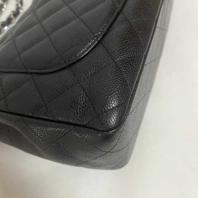 Chanel Classic Flap Jumbo 2009 Black Caviar Leather Single Flap Silver Hardware