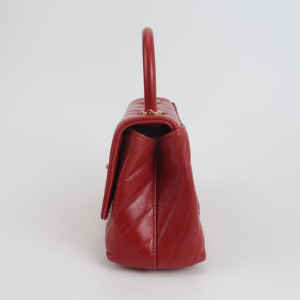 Chanel Coco Handle Small Red Lambskin Leather Chevron Stitching Gold Hardware, 2017-18
