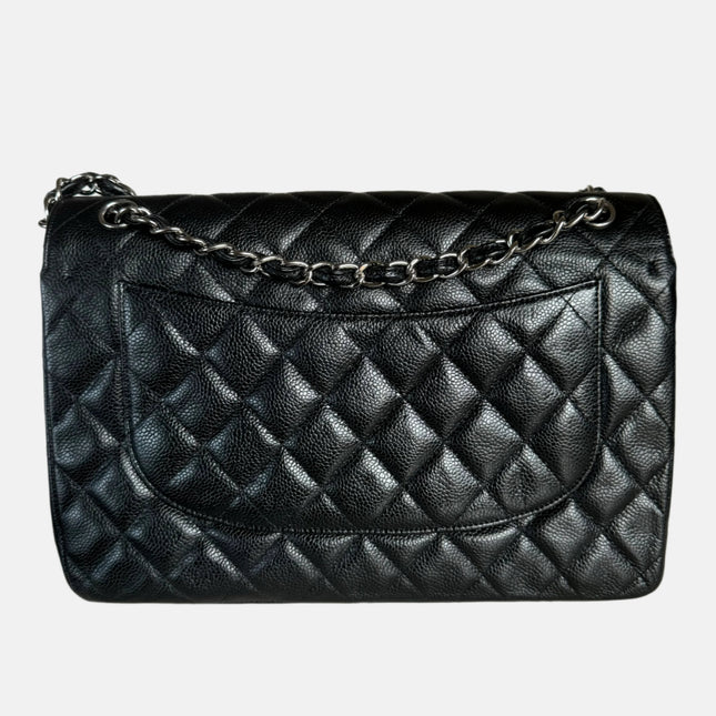 Sold Chanel Classic Flap Jumbo Black Caviar Leather Double Flap with Silver Hardware, 2014