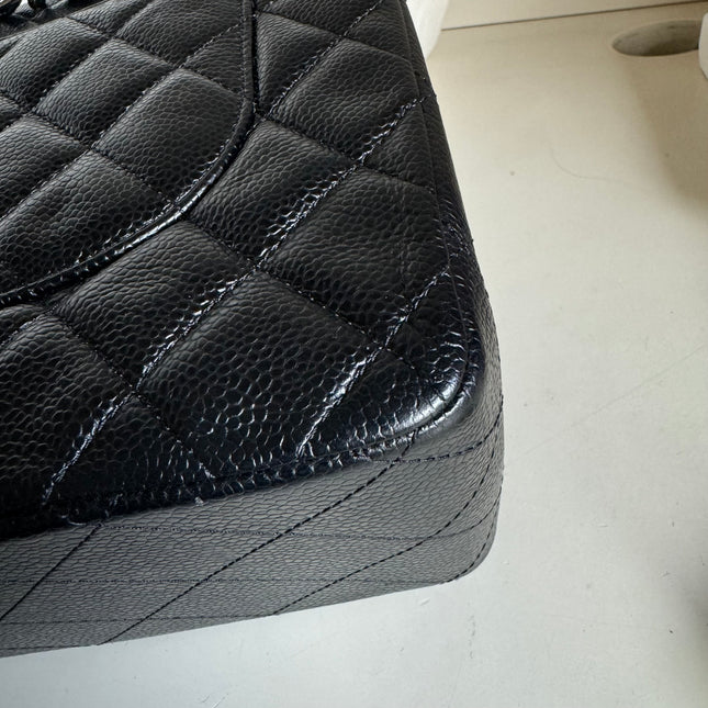 Sold Chanel Classic Flap Jumbo Black Caviar Leather Double Flap with Silver Hardware, 2014