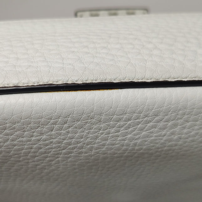 Fendi Baguette Selleria Medium White Calfskin Leather Crossbody Bag