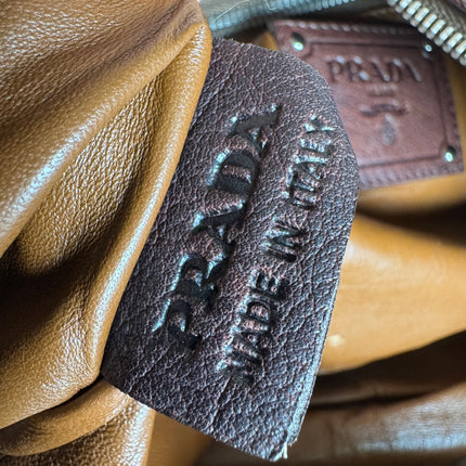 Prada Large Brown Washed Top Handle Bauletto Bag Calfksin Leather