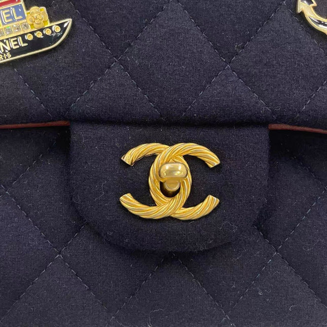 Chanel Medium Classic Double Flap Bag Métiers d'Art Paris-Hamburg 2018 Wool Nautical Charms