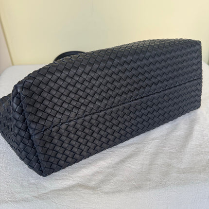 Bottega Veneta Reissued Cabat Intreccio Leather Tote Bag Navy 40cm