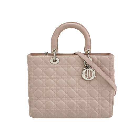 Lady Dior 2012 Large Bag Pink Lambskin Cannage Leather-Luxbags