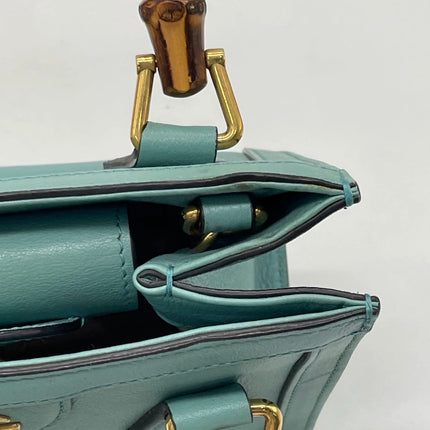 Gucci Diana Mini Blue Leather Bag Bamboo Handle with Strap