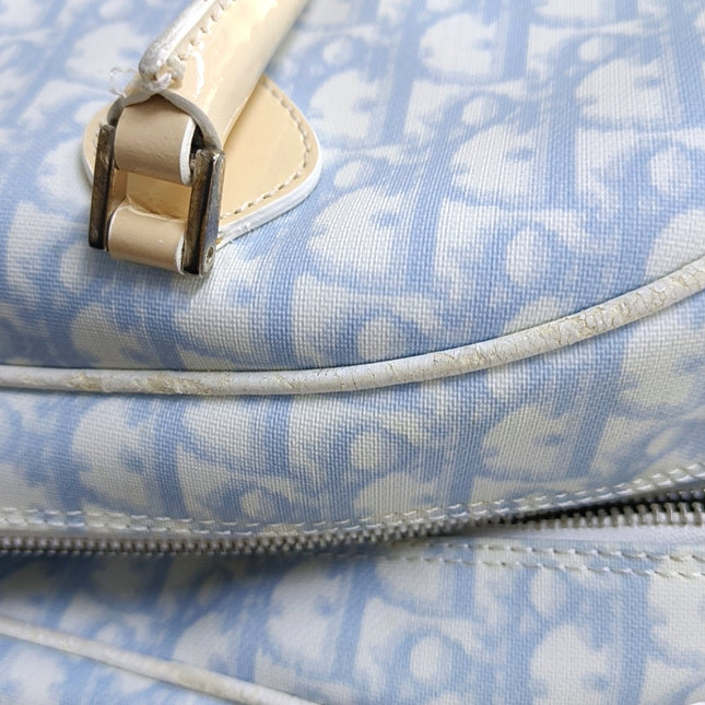 Dior No. 1 Rasta Trotter Bowling Bag Blue Oblique Canvas White Patent Leather