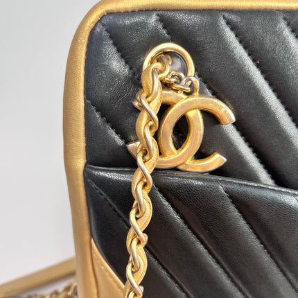 Sold Chanel Chevron Black and Gold Shoulder Bag