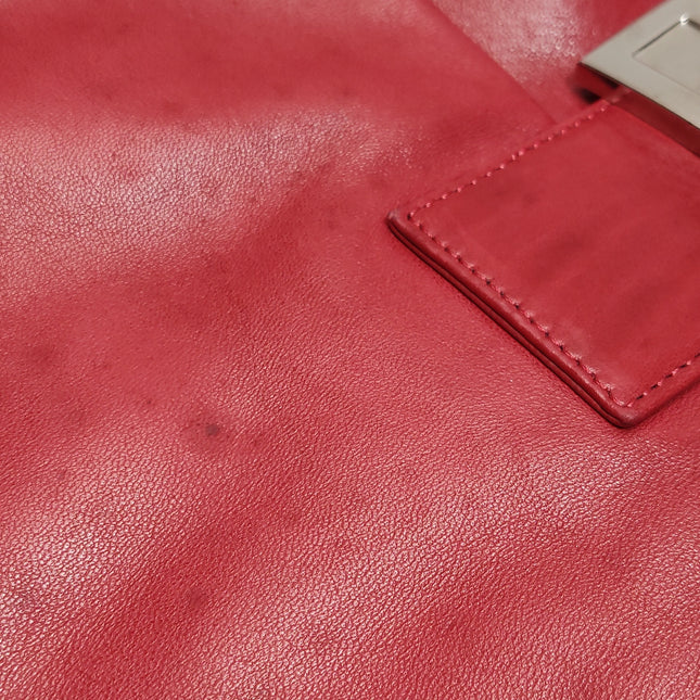 Fendi Mamma Baguette Red Lambskin Leather Silver Hardware