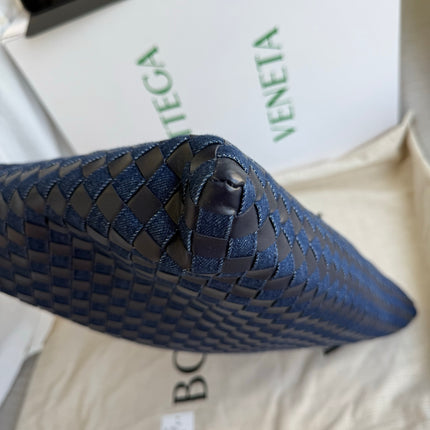 Bottega Veneta Hop Large Leather and Denim Intrecciato Navy Hobo Bag 55cm