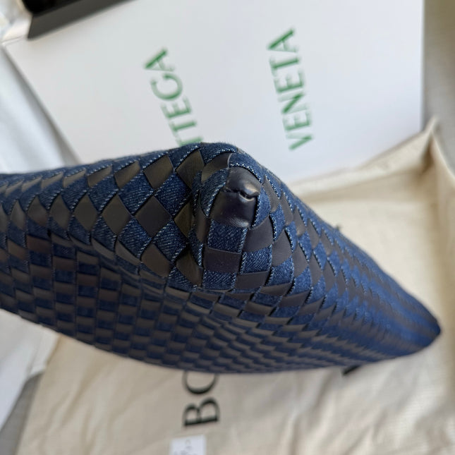 Bottega Veneta Hop Large Leather and Denim Intrecciato Navy Hobo Bag 55cm