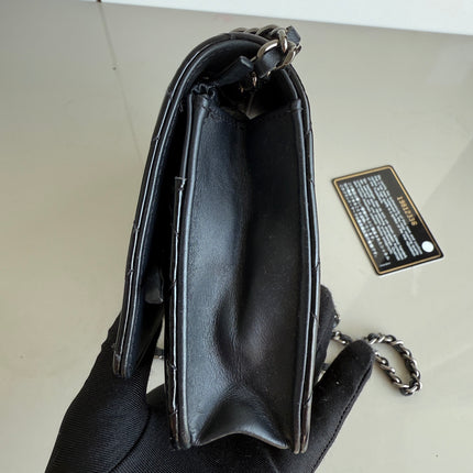 Chanel Wallet on Chain Classic Flap Black Patent Leather Silver Hardware