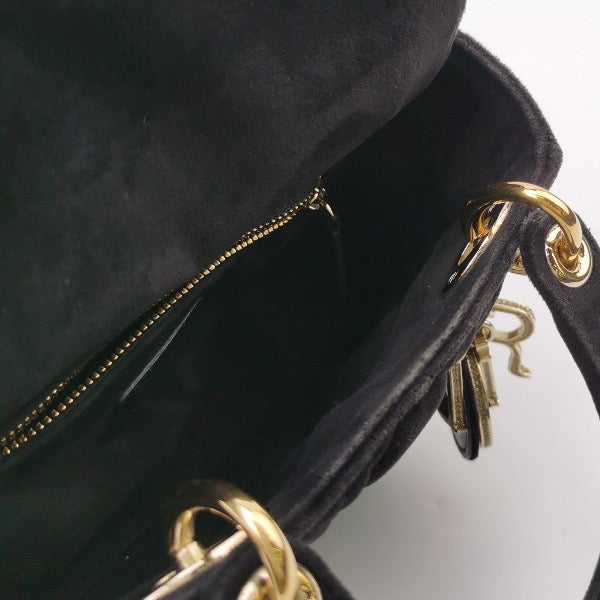 Sold Lady Dior Mini Black Suede with Light Gold-tone Hardware and Crystal Logo
