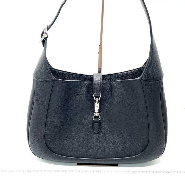 Gucci Jackie 1961 Black Large Pebbled Leather Shoulder Bag with Strap