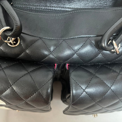 Chanel Cambon Multi-pocket Ligne Reporter Bag Large Black Calfskin Leather White Logo