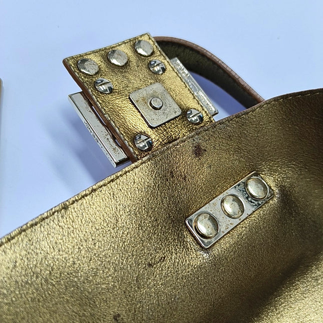 Fendi Baguette Beige Leather with Gold Studded Metal Buckle