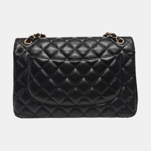 Chanel Classic Flap Jumbo 2012 Black Caviar Leather Double Flap Gold Hardware