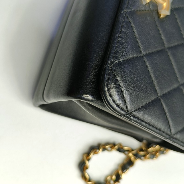 Chanel Classic Flap Mini Pearl Chain Black Lambskin Gold Hardware