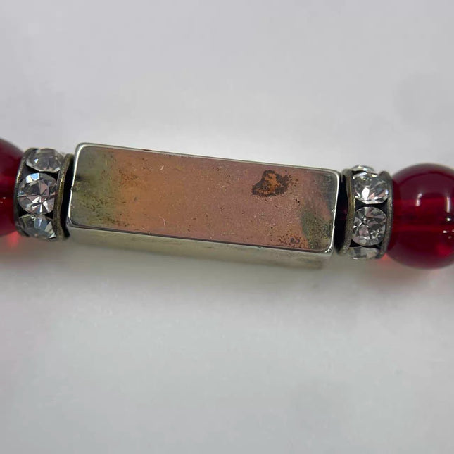 Ferragamo Vintage Rare Red Ruby Beads Necklace Gold Plated Butterfly Signed