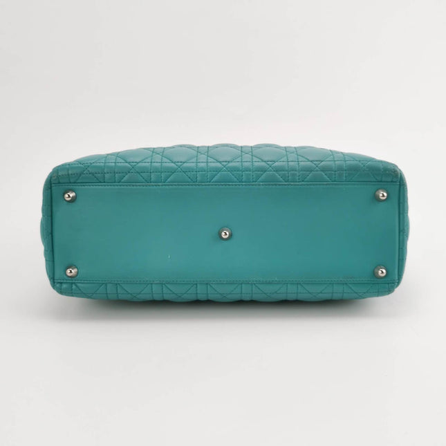 Sold Lady Dior Large Bag Teal Blue Lambskin Cannage Leather