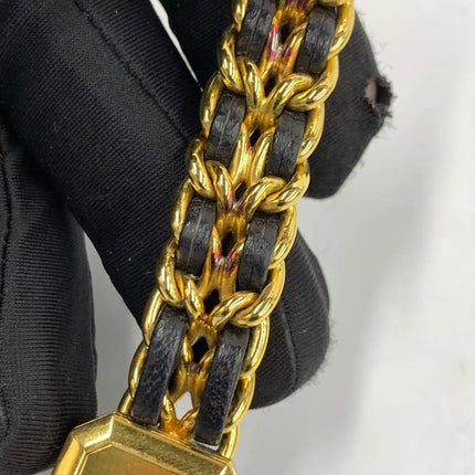 CHANEL Vintage PREMIERE Watch Small Black Leather and 24KT Yellow Gold Plated