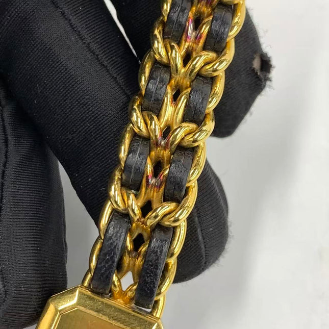 CHANEL Vintage PREMIERE Watch Small Black Leather and 24KT Yellow Gold Plated