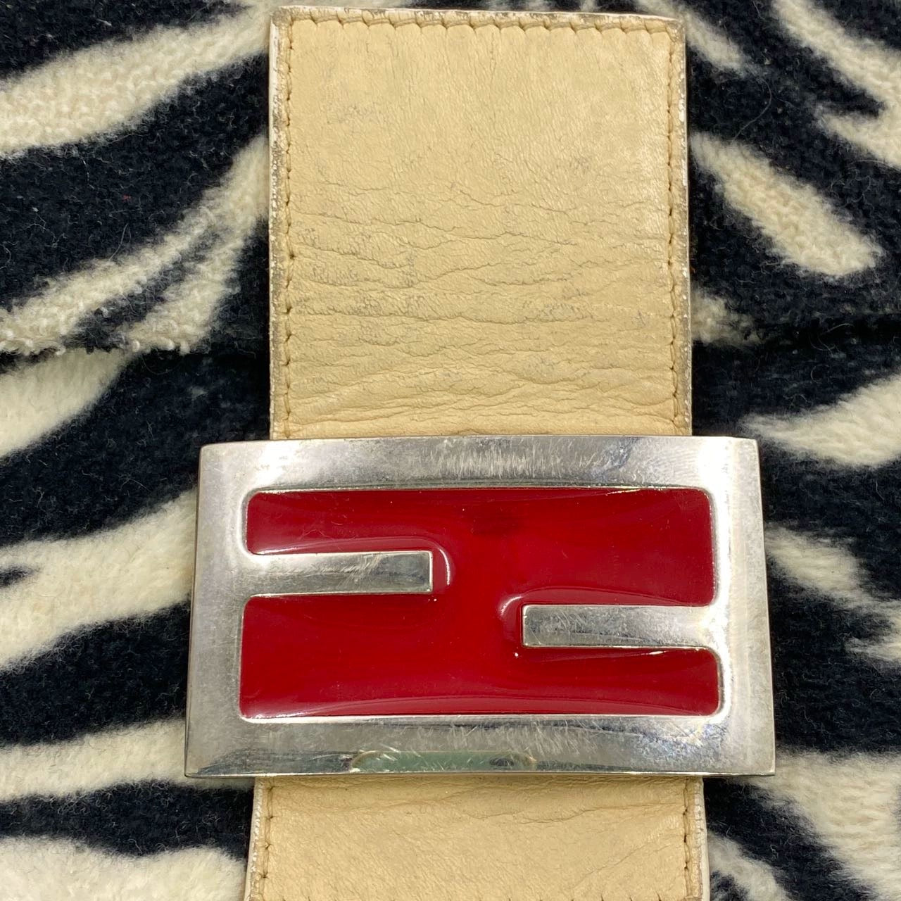 Fendi Baguette Black and White Zebra Print Fleece Red Buckle