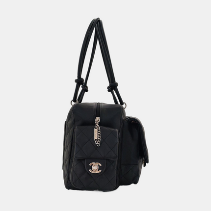 Chanel Cambon Large Black Calfskin Leather Double Strap Handbag