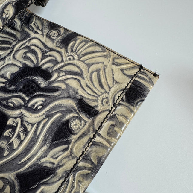 Fendi Mamma Baguette Blue White Flower Embossed Shoulder Bag