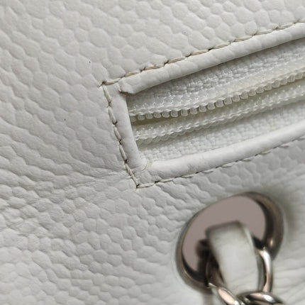 Chanel Classic Flap Medium 2008 White Caviar Leather Silver Hardware