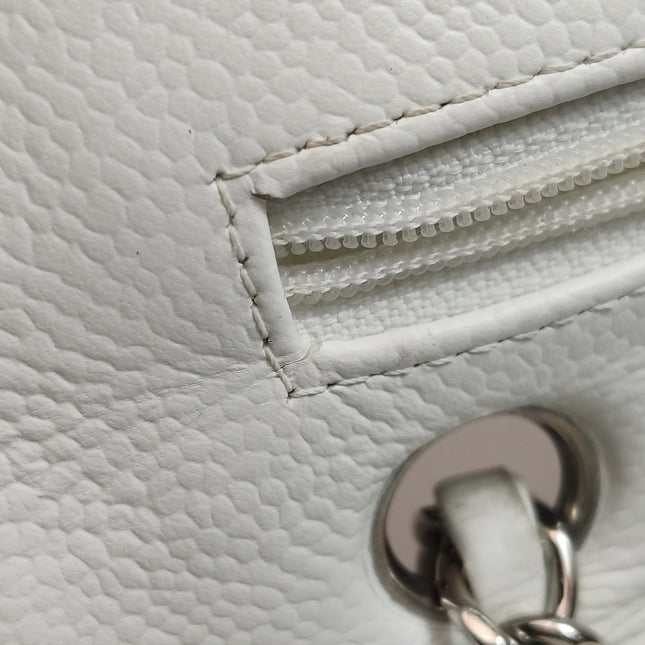 Chanel Classic Flap Medium 2008 White Caviar Leather Silver Hardware