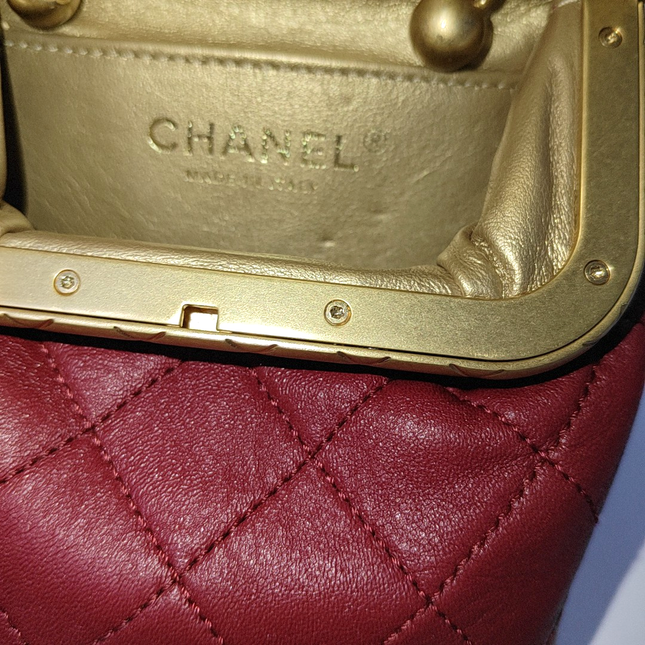 Chanel Kiss Lock Clasp Bag Super Mini Red Lambskin Leather Gold-tone Hardware, 2020