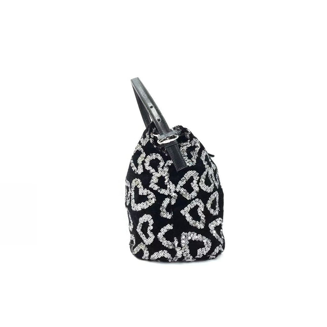 FENDI Mini Bucket White Heart Shaped Sequin Black Bag