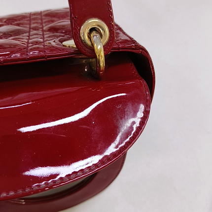 Lady Dior Mini Handbag Burgundy Red Patent Leather Gold-tone Chain Strap