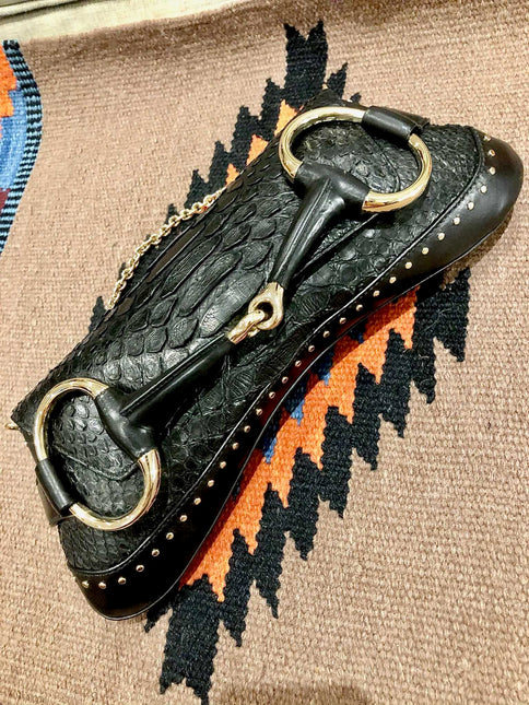 Gucci Horsebit 1955 Chain Shoulder bag Large Black Crocodile Leather