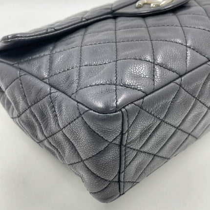 Chanel Classic Flap Maxi Black Soft Caviar Leather Silver-tone Hardware Giant CC Logo