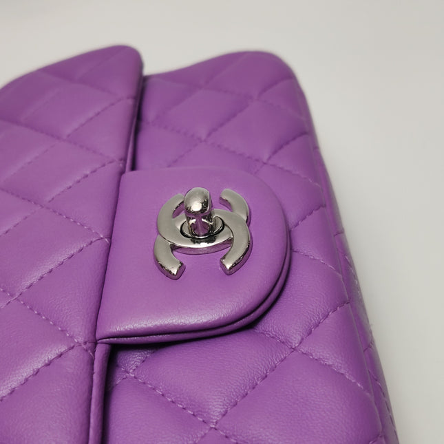 Chanel Classic Flap Mini Purple Lambskin Leather Silver Hardware