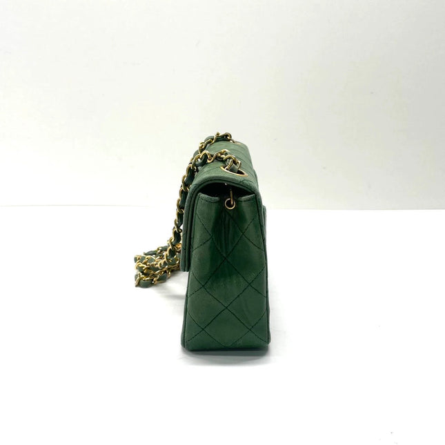 Chanel Vintage Classic Flap Mini Square Green Lambskin 24k Gold HW, 1989-1991