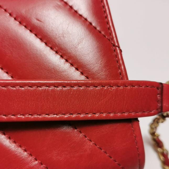 Chanel Coco Handle Small Red Lambskin Leather Chevron Stitching Gold Hardware, 2017-18