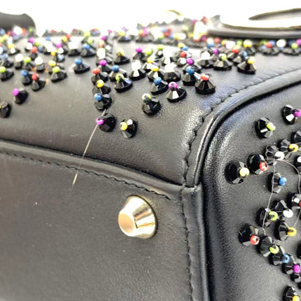 Lady Dior Mini Black Calfskin Leather with Multicolor Crystals Gold Hardware