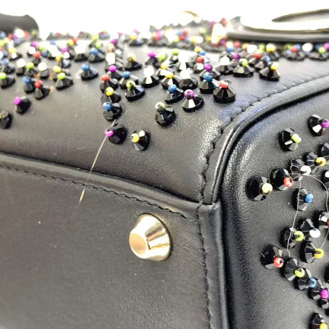 Lady Dior Mini Black Calfskin Leather with Multicolor Crystals Gold Hardware