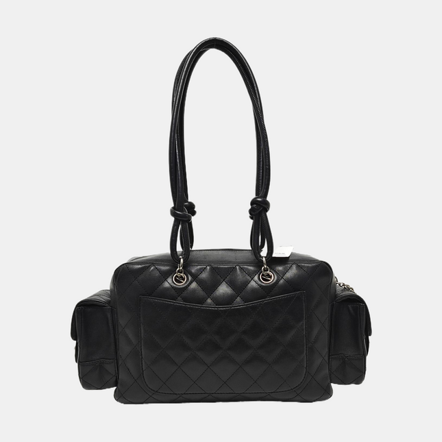 Chanel Cambon Multi-pocket Ligne Reporter Bag Medium Black CC on Black Calfskin Leather